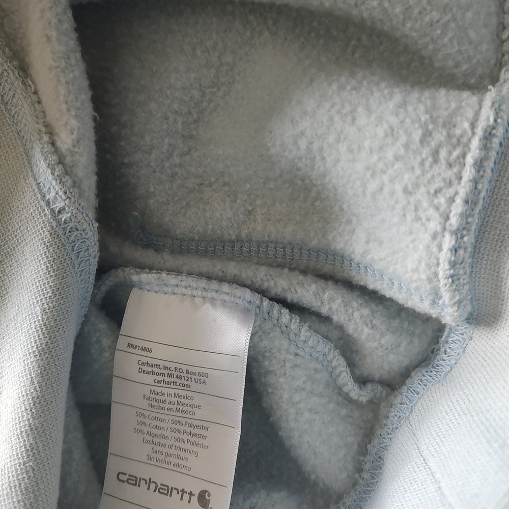 Carhartt Mens Loose Fit Hoodieβ Light Blue Sleeve Logo Graphic Pullover Medium